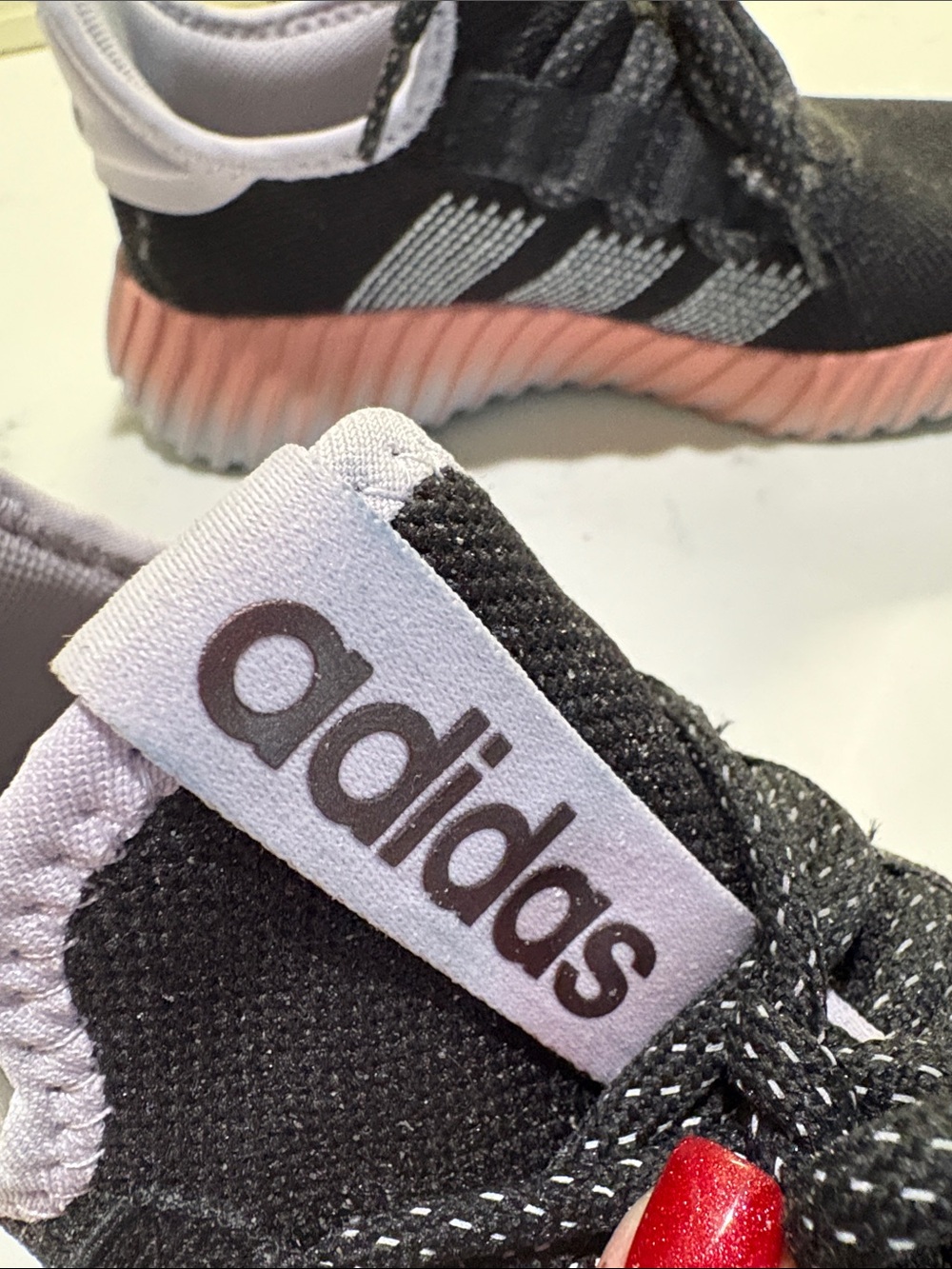 adidas Woman’s  Black Knit Sneakers with Pink Outsole - Picture 6 of 6